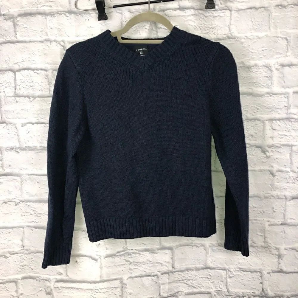 George v-neck sweater boys navy blue sz 10-12
